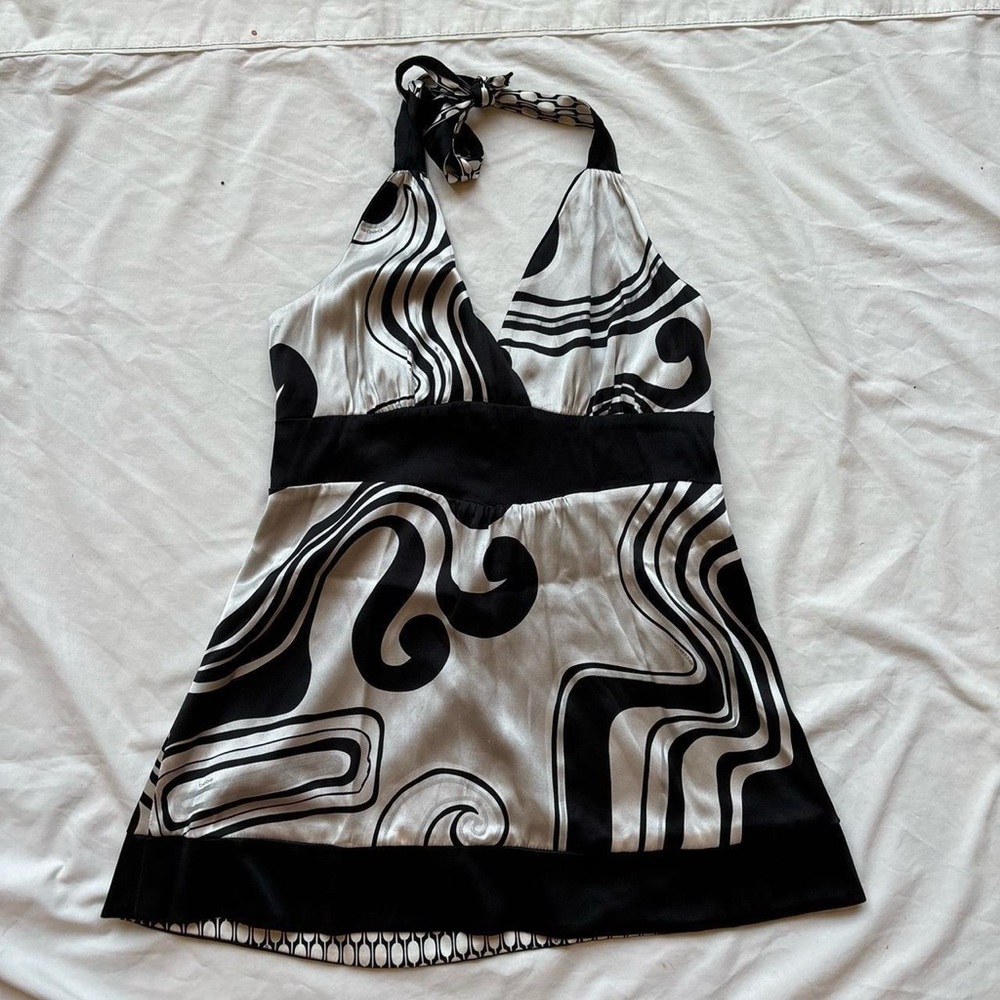 bebe vintage black and white geometric patterned halter neck tank top crop top